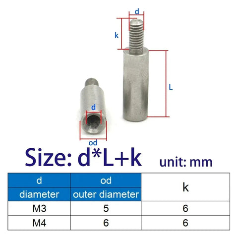 Top Dog Ten Pack M3 And M4 304 Stainless Steel Round Standoff Spacers Male To Female Hex Screws dimensions and specifications
