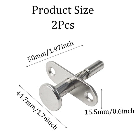 Dead Simple Spring Loaded Plunger Latches 2 Pack Rock Solid Stainless Steel Quick Release, 50mm length and 15.5mm width.