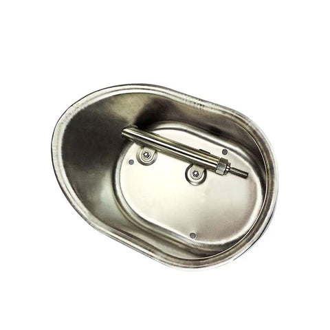 Heavy Duty Stainless Steel Pig Waterer Bowl With Nipple Feeder For Hog Sows Swine And Piglets rustproof bowl top view with automatic valve.