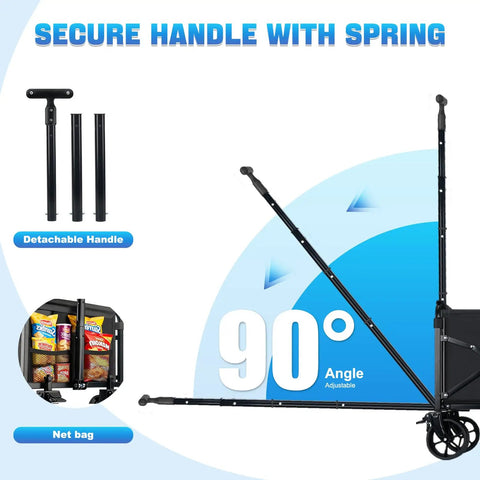 Heavy Duty Collapsible Wagon Cart Workhorse Foldable With Wheels 360 Lb Capacity, featuring detachable handle and net bag.