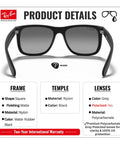 Square Shape Polarized Sunglasses For Men With Light Grey Gradient Lenses Durable Frame Details and Warranty Information