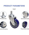 Heavy Duty TPU Swivel Caster Wheels With Brakes Top Plate Mount 360 Degree Swivel Mx Threaded Stem Rolling Casters details