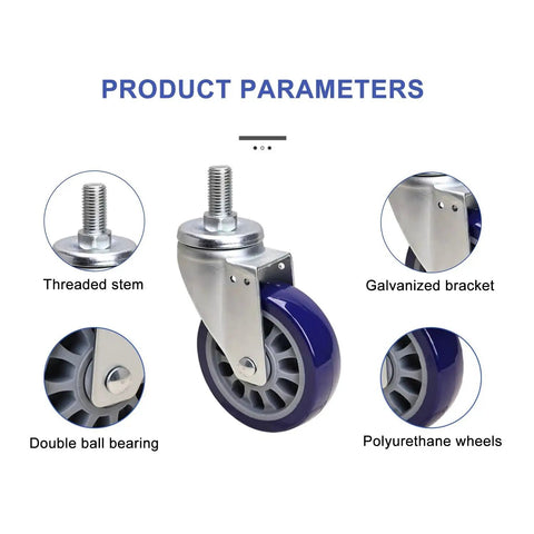 Heavy Duty TPU Swivel Caster Wheels With Brakes Top Plate Mount 360 Degree Swivel Mx Threaded Stem Rolling Casters details