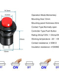 Diagram of 24 Pack 12mm Momentary Push Button Switch SPST On Off AC 250V 1.5A 125V 3A Lockless in red with measurements