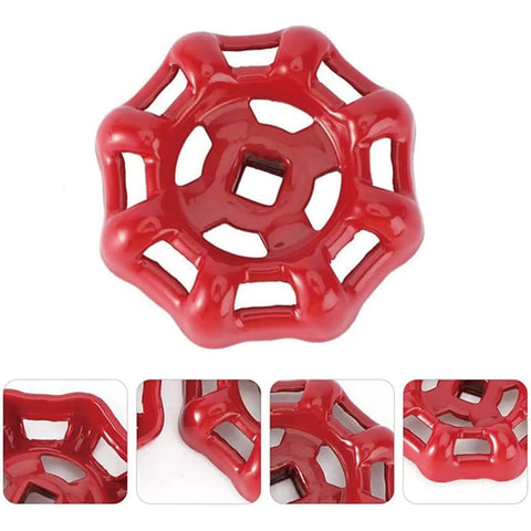No Fuss Cast Iron Faucet Handle With Bold Red Wheel Grip, 43mm diameter, fits 5x5mm square stems, rust resistant.