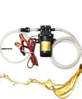 Heavy Duty 12V Self Priming Transfer Oil Pump For Garage And Shop Fluid Extractor with hoses and battery clips, ideal for fluid transfer.