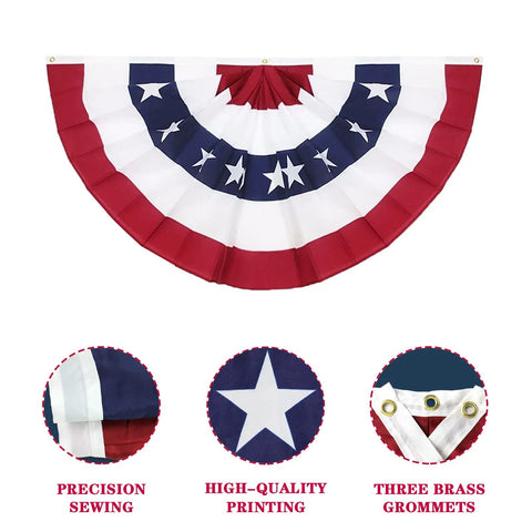 Totally Patriotic 3x6 Ft Pleated Fan Flags Set Of 4 For Fourth Of July And Memorial Day Durable Polyester With Brass Grommets