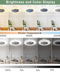 Brightness and color settings of Remote LED Ceiling Fan With Light Kit 40W Dimmable, Modern Convenience, 3 color temps display