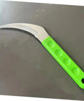 Stainless Steel Weeding Sickle Set with green ergonomic handle, durable blade, perfect for grass cutting and weeding.