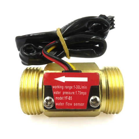 Three Quarter Inch Brass Flow Sensor Switch With Hall Effect Water Meter, 1 To 30 Liters Per Minute Flow Range, 50mm Body Length