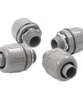 Heavy Duty Thirty Six Piece Half Inch PVC Liquidtight Straight Conduit Connectors For Electrical Wiring Jobs That Rock Solid And Dang Tough For Every Crew On The Site Today - four gray connectors with threaded ends.