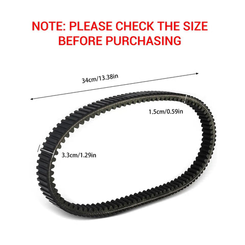 Drive Belt For Yamaha Grizzly 550 660 700 Kodiak 700 Rhino 660 And KYMCO UXV 700i, size dimensions shown in cm/inches.