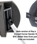 Pro Grade Drywall Corner Sander Accessory with 120 Grit and Male Connector shown angled on BTE sander pole attachment.