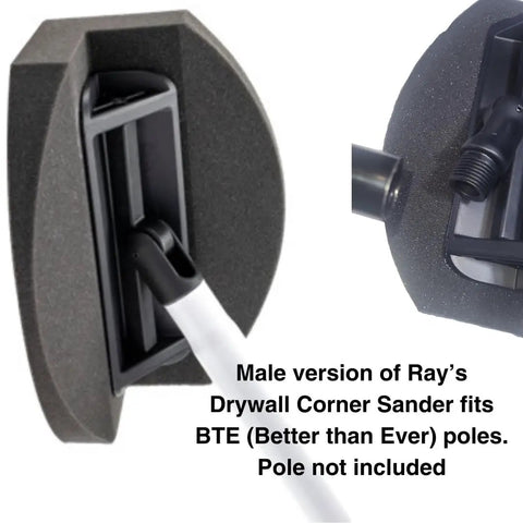 Pro Grade Drywall Corner Sander Accessory with 120 Grit and Male Connector shown angled on BTE sander pole attachment.