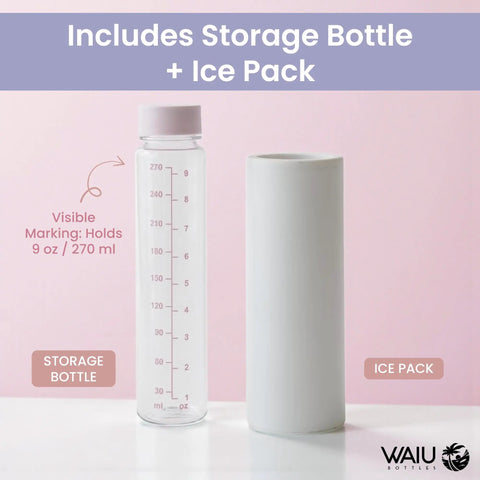 Portable Breast Milk Cooler Keeps Infant Formula And Breastmilk Icy Fresh For Up To 15 Hours With Triple Wall Vacuum Insulation Stainless Steel Build And Bpa Free Bottle Plus Ice Pack For No Sweat Road Trips. Includes 9 oz storage bottle and ice pack.