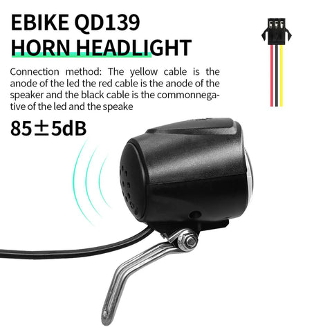 Plug In Ebike Light Kit With Front Headlight And Built In Horn, rear view showing wiring instructions