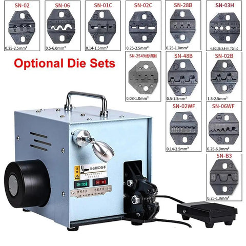 Elukht Electric Terminal Crimping Machine 60W With Swappable Die Sets For Fast Wire Pressing Ergonomic Grip Power Tool For Electrical Projects with various die sets.