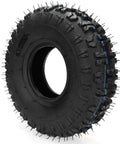 Close-up of 2 Pack 4.10-4 410-4 4.10/3.50-4 Inner Tubes, display showing durable black rubber material and tire tread pattern.