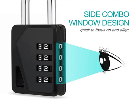 Small Combo Padlocks For Gym And School Lockers Totally Foolproof Keyless Dials With Free Personalized Tag Two Pack side view showing large dials for easy alignment.