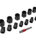 14Pcs Nut Remover Extractor Kit For Damaged Bolts And Rusty Nuts 3/8in Hex Socket Set displayed on white background