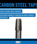 Front view of carbon steel 1/8 NPT pipe tap with external threads; Drill America branding visible.