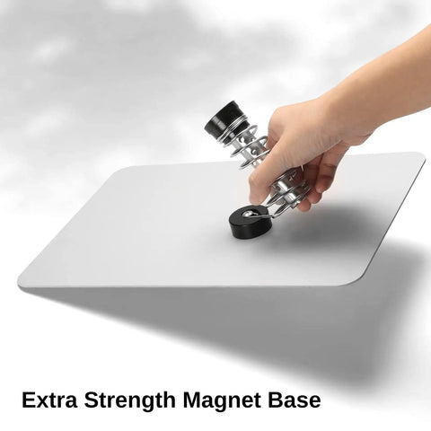 Hand adjusting magnetic base of 2 In 1 Magnetic Helping Hands Soldering Station With Silicone Mat And PCB Holder on white surface
