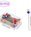 100 colorful glass ball head pins in box, Ultimate 140 Piece Sewing Tool Set With Tomato Pin Cushion Glass Ball Head Pins Self Threading Needles