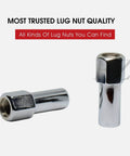 Set Of 24 SST Mag Lug Nuts With Offset Washer Chrome Finish One Half Inch Twenty Thread For Weld Racing Center Line Wheels Fits Ford Mustang Explorer Range Studs Thirteen Sixteenth Inch Hex, close-up view