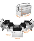 Cantilever Tool Box With Folding Clamshell Design, Pro Grade Stainless Steel Grab And Go Portable Storage Carrier dimensions shown