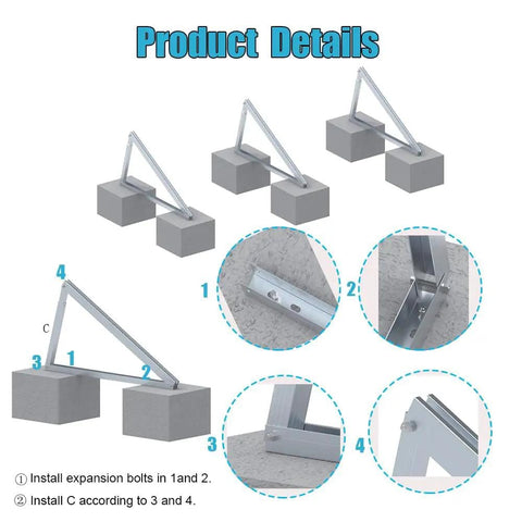 Adjustable Solar Panel Mounting Brackets Kit System 30 To 45 Degree Tilt Aluminum Ground Mount installation steps.