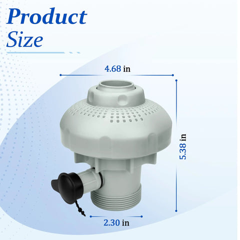 Large Inlet Air Nozzle For Intex Air Jet Valve And Above Ground Pool Return Jet Replacement Parts Easy Peasy Install DIY Friendly Kit For 1900 To 2450 GPH Pumps And Pool Aerator Grid product dimensions showing 4.68 x 5.38 x 2.30 inches.