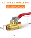 Brass Mini Ball Valve 1/2 Inch Shut Off Valve With 1/2 Inch Male To Female NPT Threads Durable Plumbing Fitting