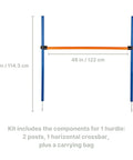 Pro Grade Dog Agility Hurdle with adjustable crossbar and measurements in inches and cm for training and outdoor fun.