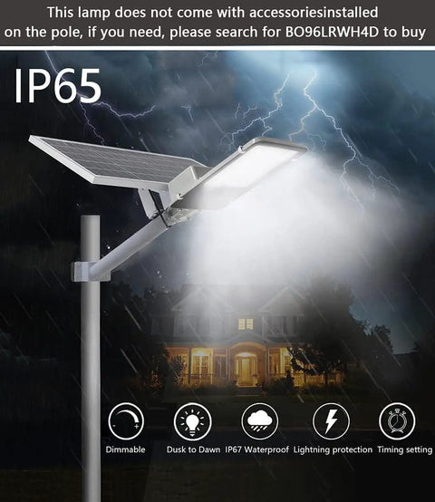 IP65 Solar Street Light Outdoor IP65 Security Flood Light With Remote Control, highlighting dusk-to-dawn feature in rain.