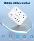 US To Europe Travel Plug Adapter With 4Ft Extension Cord Not For UK A Must Have Travel Essential For Germany France Greece Spain Italy Austria Netherlands And Other European Countries shown with multiple safety protections