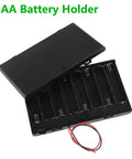 Kickass Hella Heavy Duty Eight Cell AA Battery Holder Box with toggle switch, open revealing slots for batteries and lead wires.
