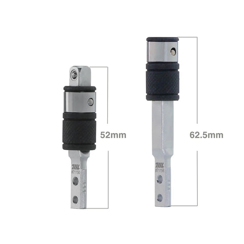 Flat End 1 Quarter Inch Hex To Square Socket 2 In 1 Extension Bit Driver Extender Pack Of 2 with lengths 52mm and 62.5mm