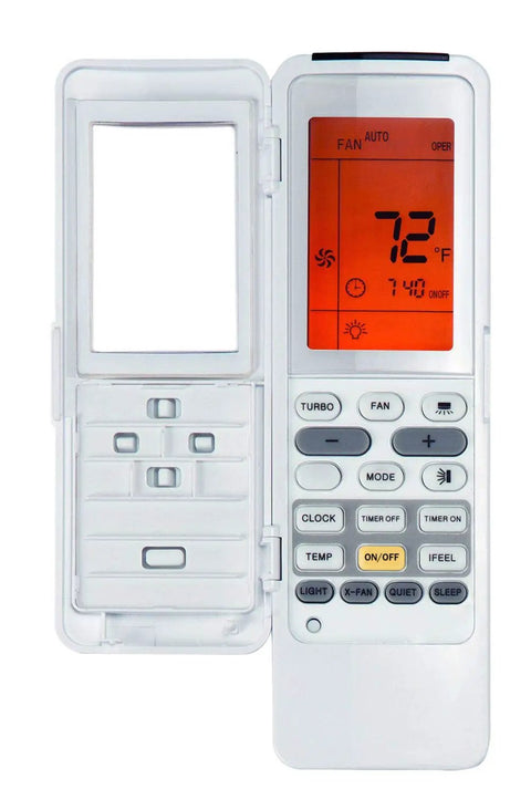 Remote control for 24000 BTU Wall Mount Ductless Mini Split Air Conditioner, displaying temperature and settings.