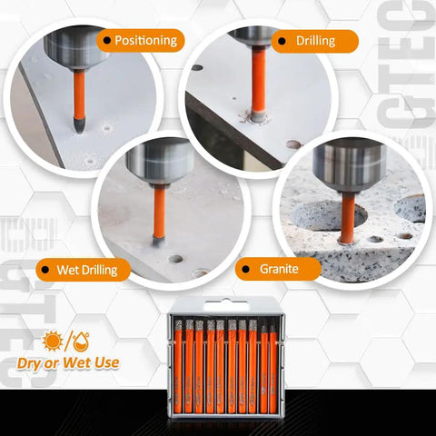 Dry Diamond Drill Bits Set 10 Piece 1/4 Inch Shank For Granite Marble Tile Ceramic Porcelain And Stone drilling demonstration