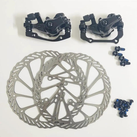 Mechanical Disc Brake Kit With Front And Rear Calipers And 160mm Rotors on white background