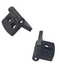 Top Shelf Black Plastic Hinges Featuring Premium Hardware Included Making Electrical Cabinet Mounting A Snap While Offering Lock Tight Security And Snappy Action For Tool Boxes And Storage Cabinets, showcasing two hinges from different angles.