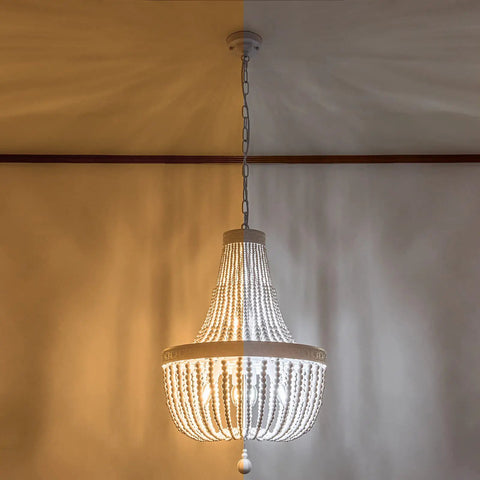 Six Light Boho Wood Beaded Chandelier Rustic Farmhouse Pendant Light For Dining Room Kitchen Living Room Hallway Foyer Entryway