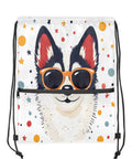 Cool Dog With Sunglasses Drawstring Bag For Men And Women, Lightweight Gym Sackpack With Zipper Pocket, colorful dog print