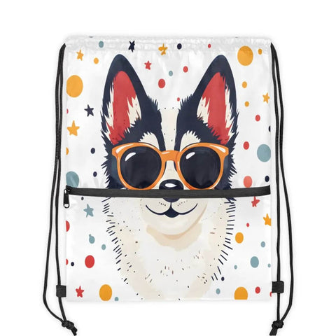 Cool Dog With Sunglasses Drawstring Bag For Men And Women, Lightweight Gym Sackpack With Zipper Pocket, colorful dog print