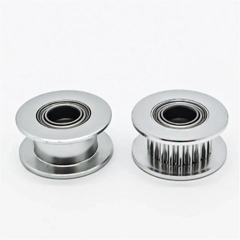 Top Shelf 16 Tooth Gt2 Timing Pulley featuring heavy duty steel body and sealed bearings for 3D printer use.