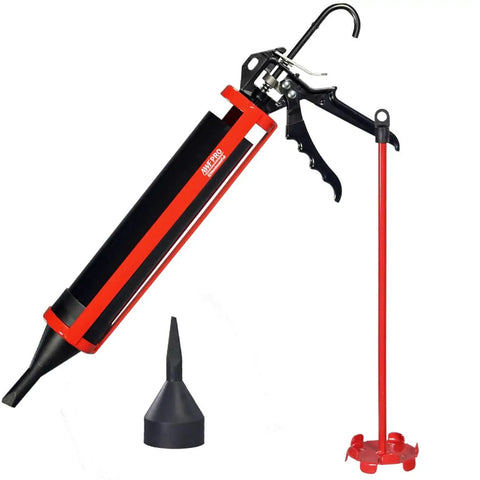 Mortar Pointing Gun For Brick, Cement, Stone, And Tile Grout, 1 Quart Capacity, 12:1 Thrust, Dual Nozzles, Rotating Barrel, Vinyl Grips