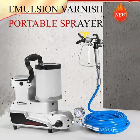 Badass Portable Airless Paint Sprayer With Hella Smooth 1600 Watt Motor and Adjustable Speeds with blue hose and spray gun.