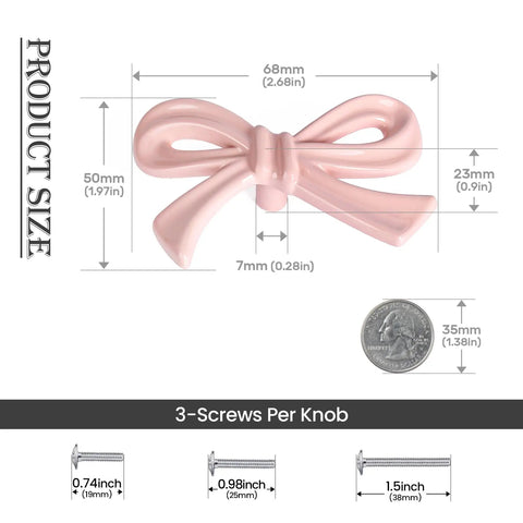 Eight Pack Pink Bow Dresser Knobs For Cabinets And Drawers Cute Vibe For Girls Bedroom And Nursery Decor Includes Two Size Options And Screws And Washers