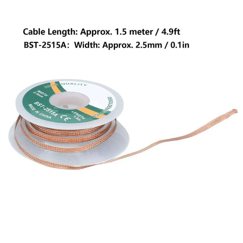 Spool of No Clean Flux Coated Solder Wick Braid For PCB Electronics Soldering Rework Pro Grade Desoldering Wire, 1.5m x 2.5mm