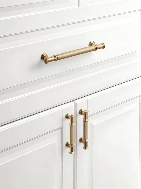 Dope Champagne Bronze Cabinet Pulls 5 Pack 3.75 Inch Center-To-Center Brass Drawer Handles on white cabinet doors